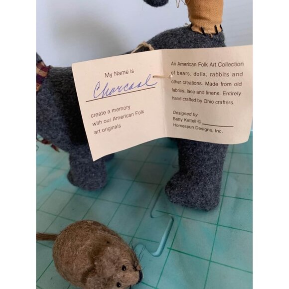 Kettle Design Charcoal Cat and Mouse Plush Set 6 inch tall with tag - Picture 4 of 8